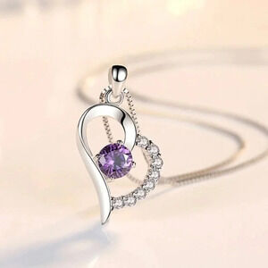 925 Sterling Silver Diamond Heart Pendant Necklace